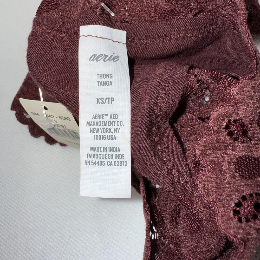 NWT AERIE Thong Sz XS Purple Burgundy Cotton Jersey Lace - Picture 5 of 5